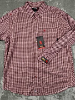 NWT Ariat FR Work Wear Men’s X-Large Long Sleeve Red White Check Shirt Cat 2